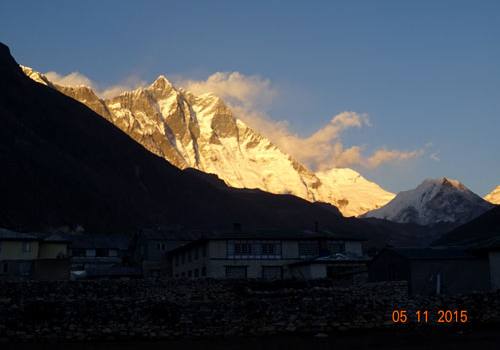 Sunset view from Dingboche on Mount Lhotse
