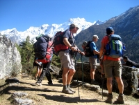 Trekkers enjoying the mountain vista and scenery