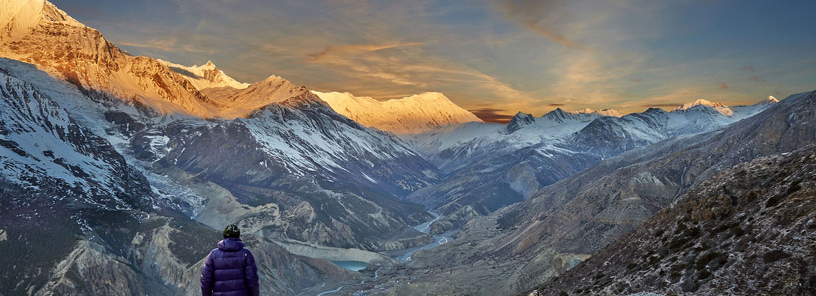 Stunning sunset on Annapurna Range, view from Manang