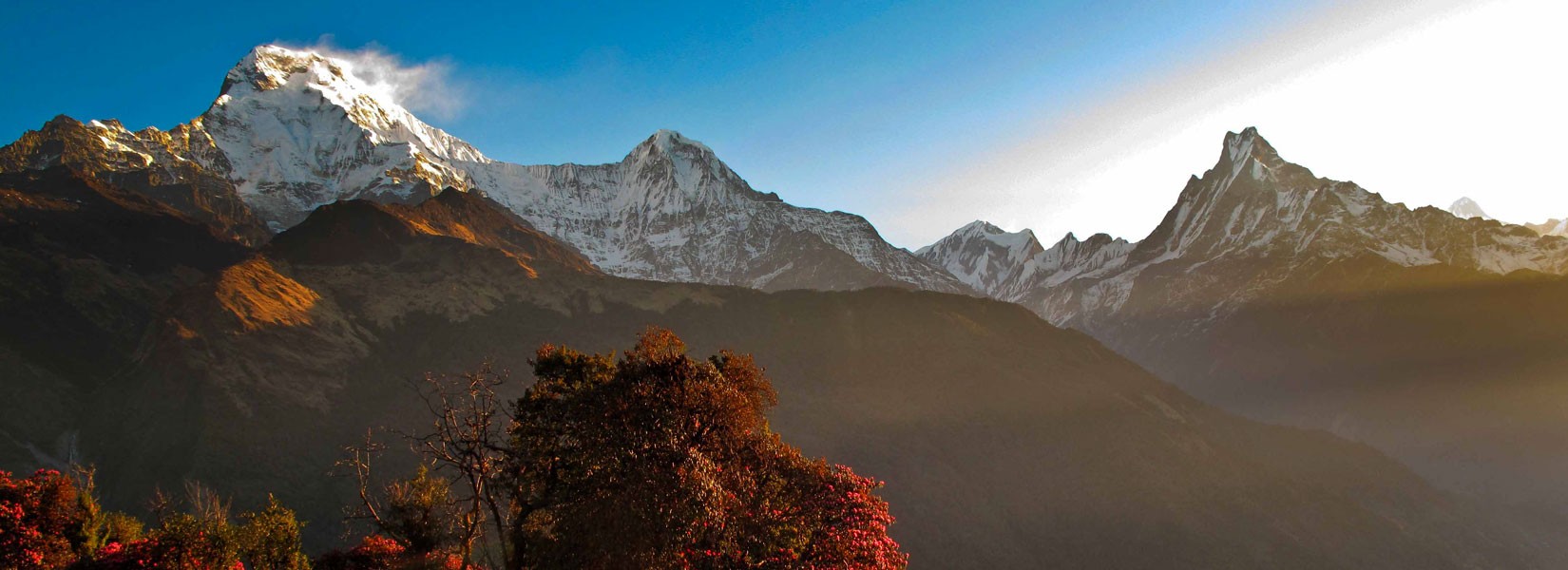 View of Annapurna South, Hiuchuli and Machhapuchhre from Tadapani in Ghorepani Poon Hill Trek