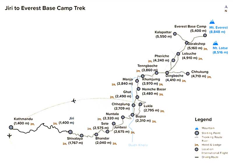 Jiri Everest Base Camp Trek Map