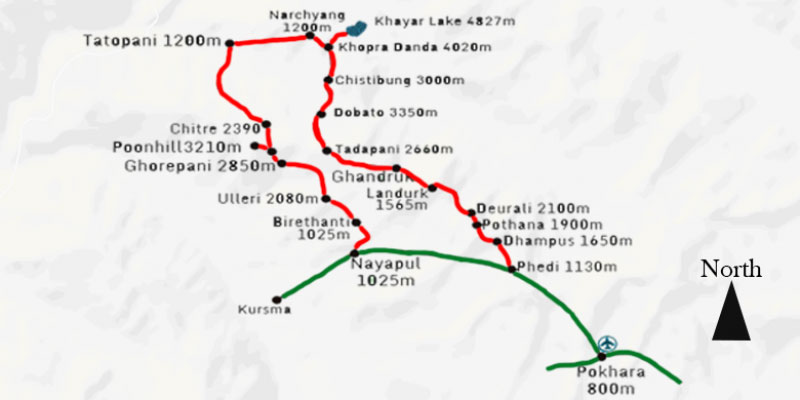 Khair or Khayer Lake Trek Map