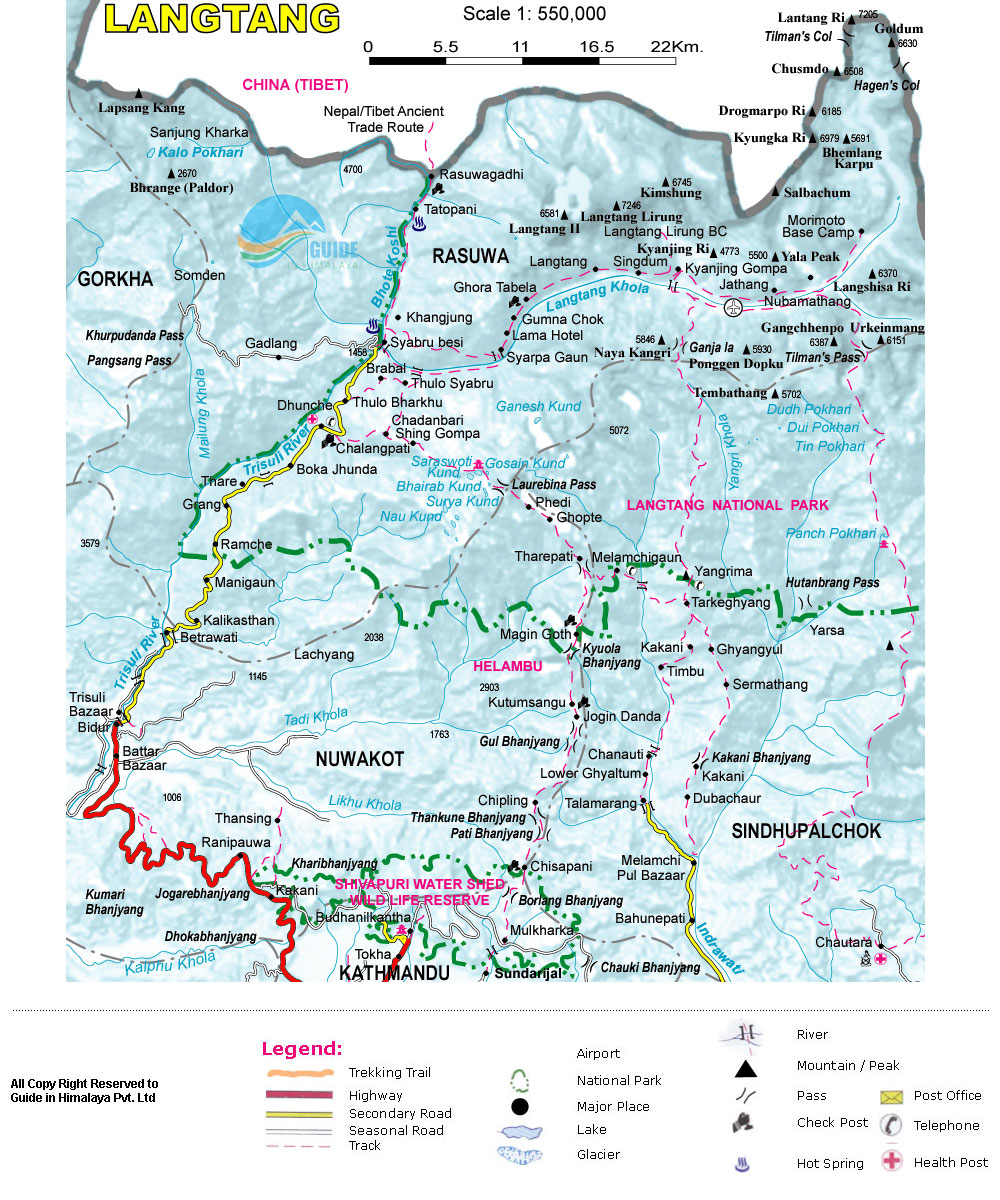 Langtang Ganjala Pass Trek Map